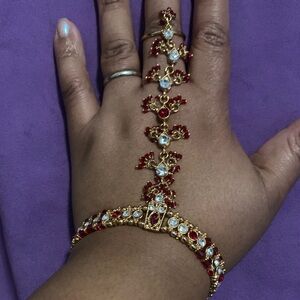 Elegant Red and Gold Hand Chain Bracelet